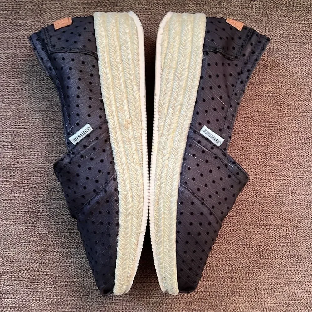 New Joy & Mario Polka Dot Mesh Espadrille Size 6.5W in Black